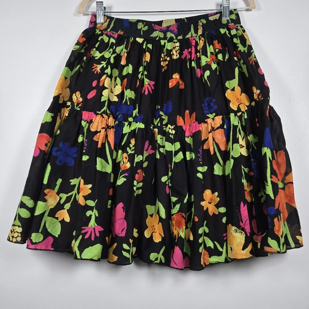Old Navy Y2K Vibrant Bright Colorful Floral Tiered Cotton Pull On Skirt Small